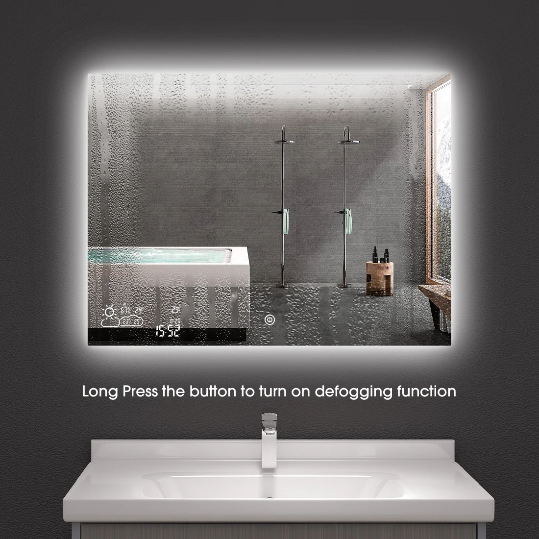 Intelligent Bathroom Mirror WiFi Connection APP Control Cosmetic Mirror With Weather display