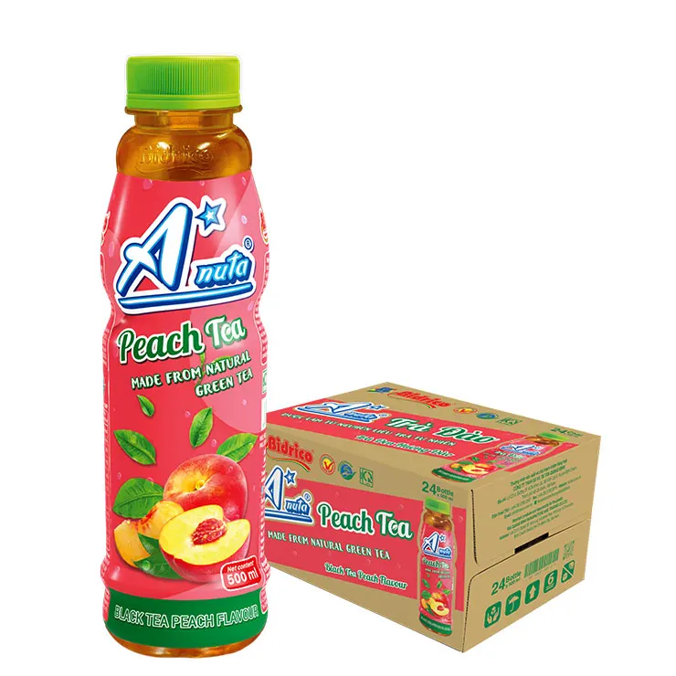 A*nuta Brand Peach Tea Drink Made From Natural Loose Leaf Black Tea Drink ISO HALAL cGMP HACCP Low Fat Soft Drink Bottle 500ml