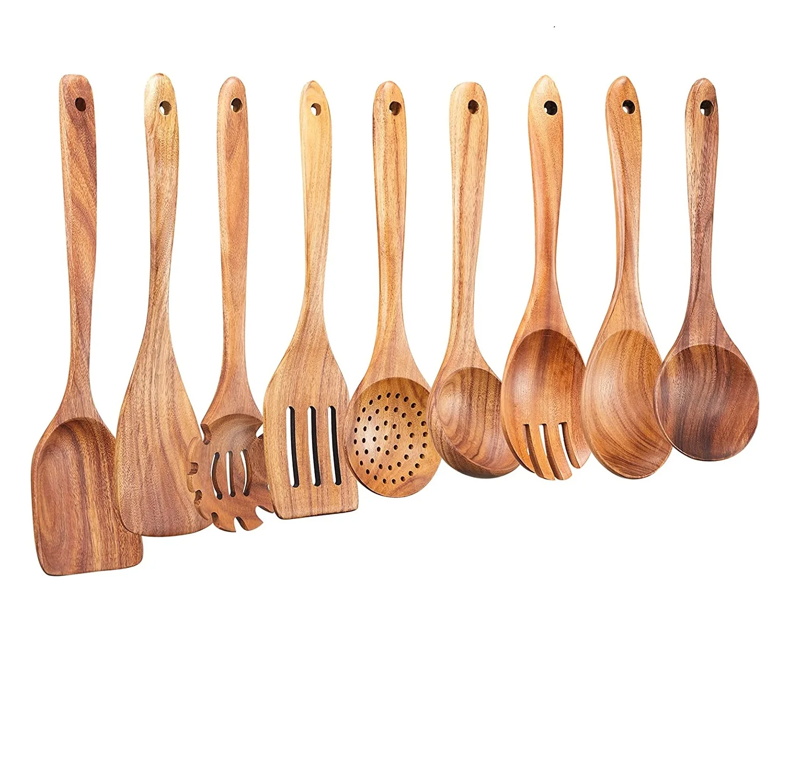 Wooden Spoons for Cooking 5 Piece Non Stick Wooden Spoon Set Wooden Spoons, Spatula Set, Slotted Spoon & Pasta Spoon - Handmade