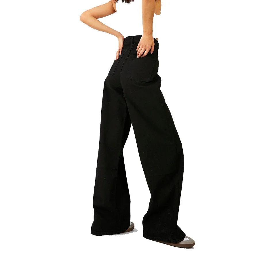 Women Hip Hop Style Most Fashionable Black Wide Flare Leg Washed Denim Pants For Stylish Uses In Wholesale Rates