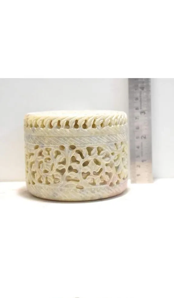 India Marble Soapstone Jali Work Decorative Stone Jewelry Box Attractive and Unique [4x 4]