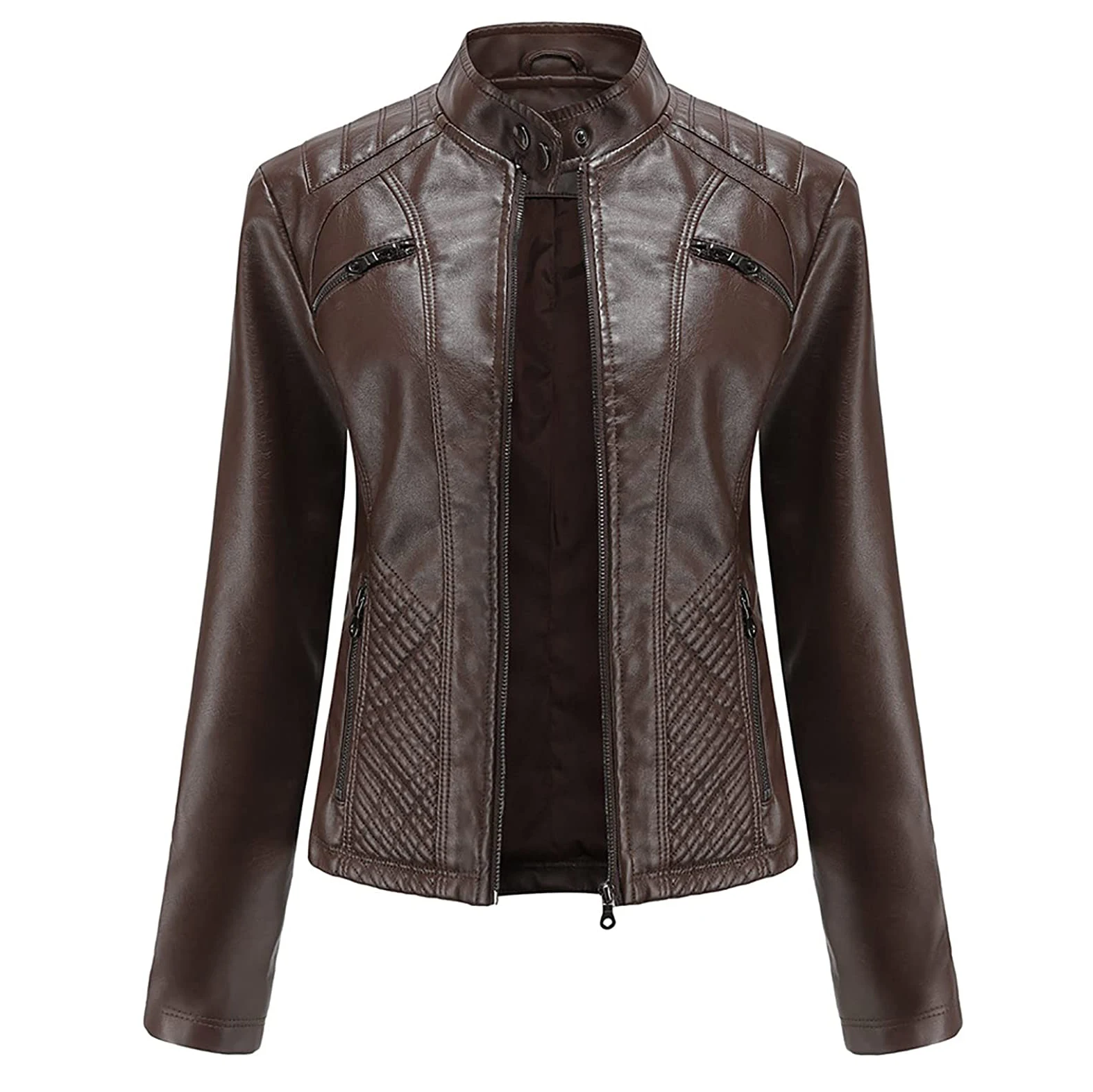 Woman Short fashion Jacket Casual Oversized Solid Zipper Female leather jacket Outwear Coat Women Motorcycle Leather Jacket