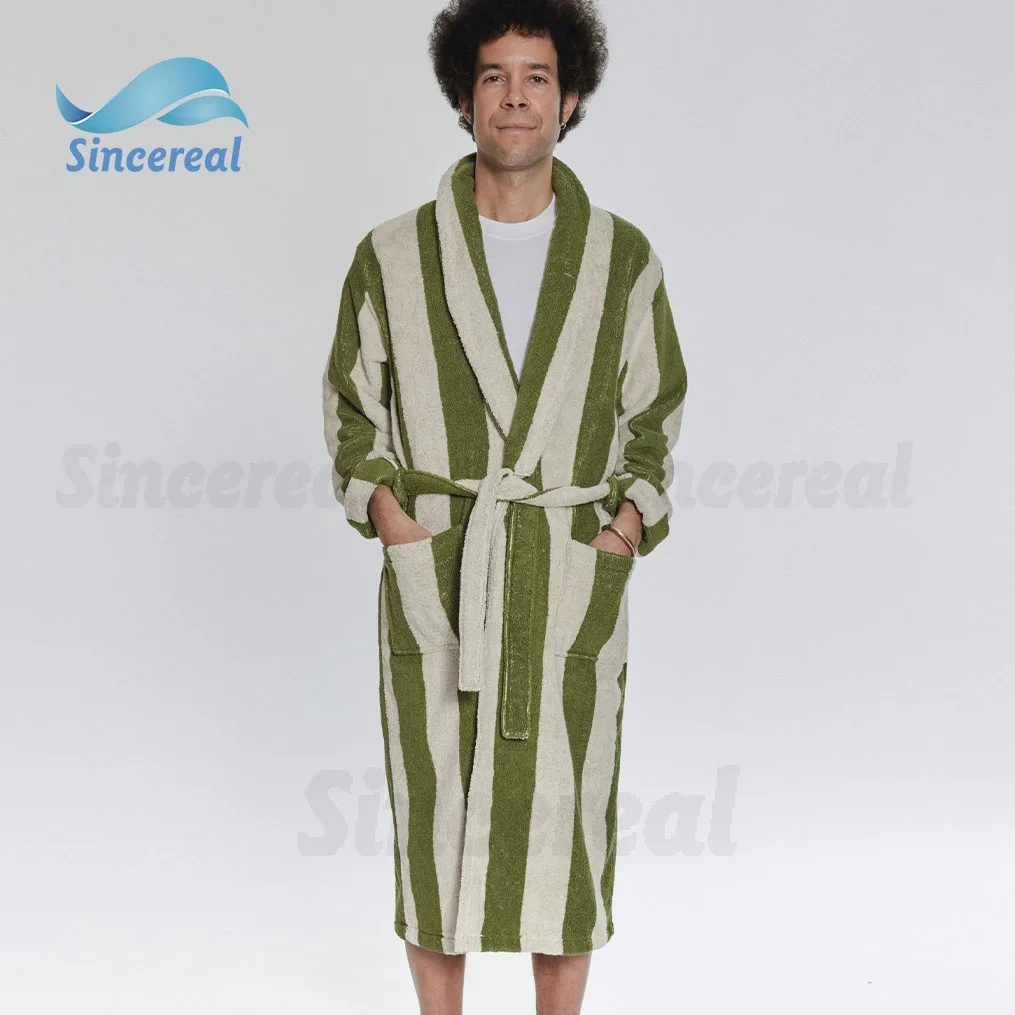 Custom plus size 100% organic cotton men Bathrobe unisex sleepwear casual terry cloth robe