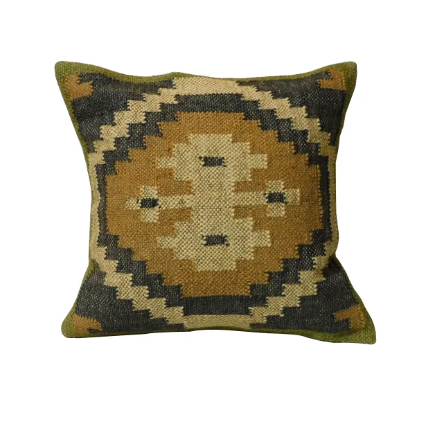 Decorative Indian Wholesale Woven Cushion Cover 100% Organic Wool Jute Pillow Cover Sofa Couch Vintage Kilim  Embroidered Pillow