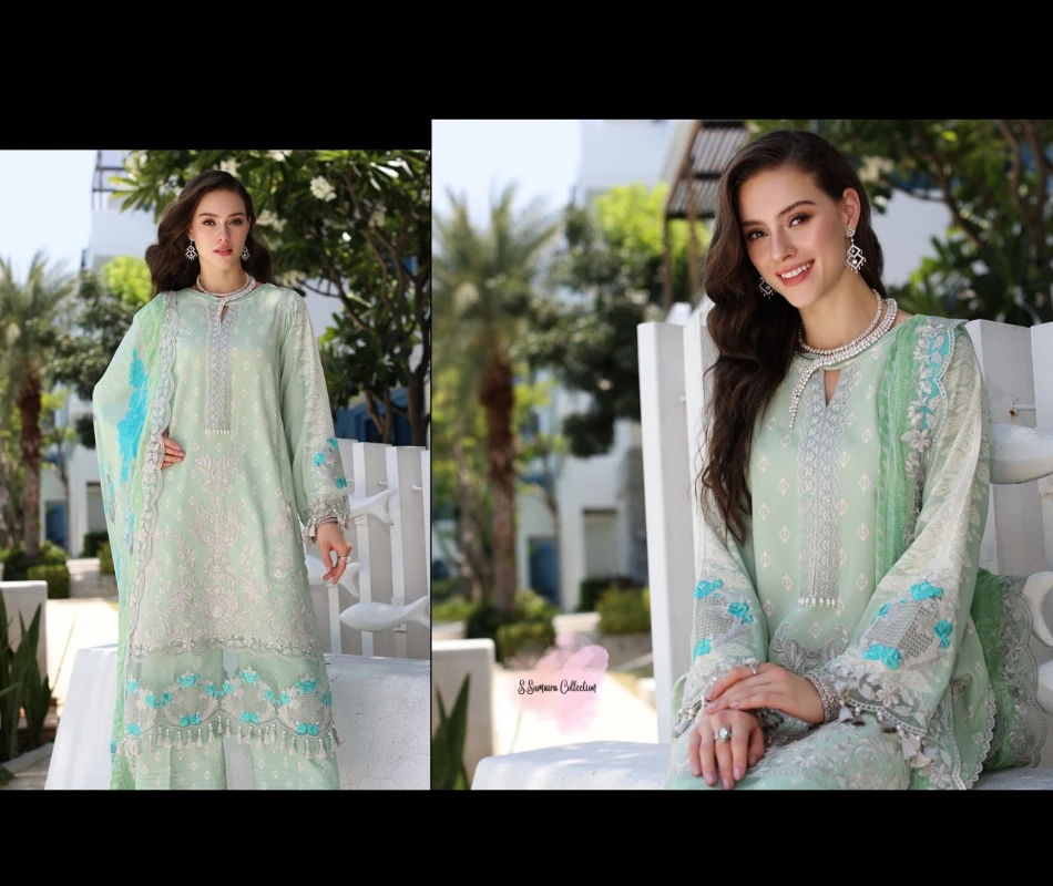 SSumaira Collection Charizma Naranji Eid Edit Embroidered Lawn suit with Embroidered chiffon Dupatta vol 2 3 Pc Piece Collection