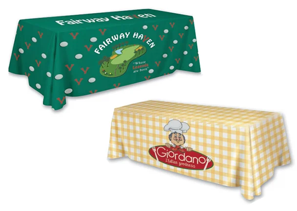 100% Polyester Custom Logo White Black Rectangle Table Cloths for Advertising Trade Show Business Events Wedding Decorations