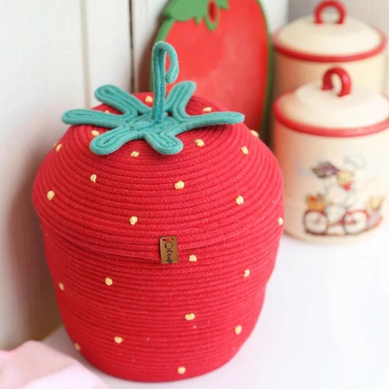 Hot Sale Strawberry cotton rope storage basket, Cute fruit basket for kitchen decoration Vietnam Supplier