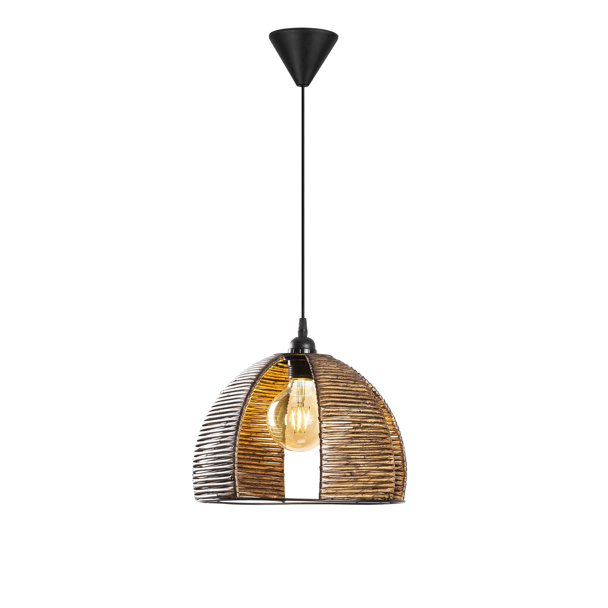 Natural Bamboo Pendant Light with Adjustable Cable Woven Rattan Ceiling Lamp for Living Room Dining Room Kitchen Lighting