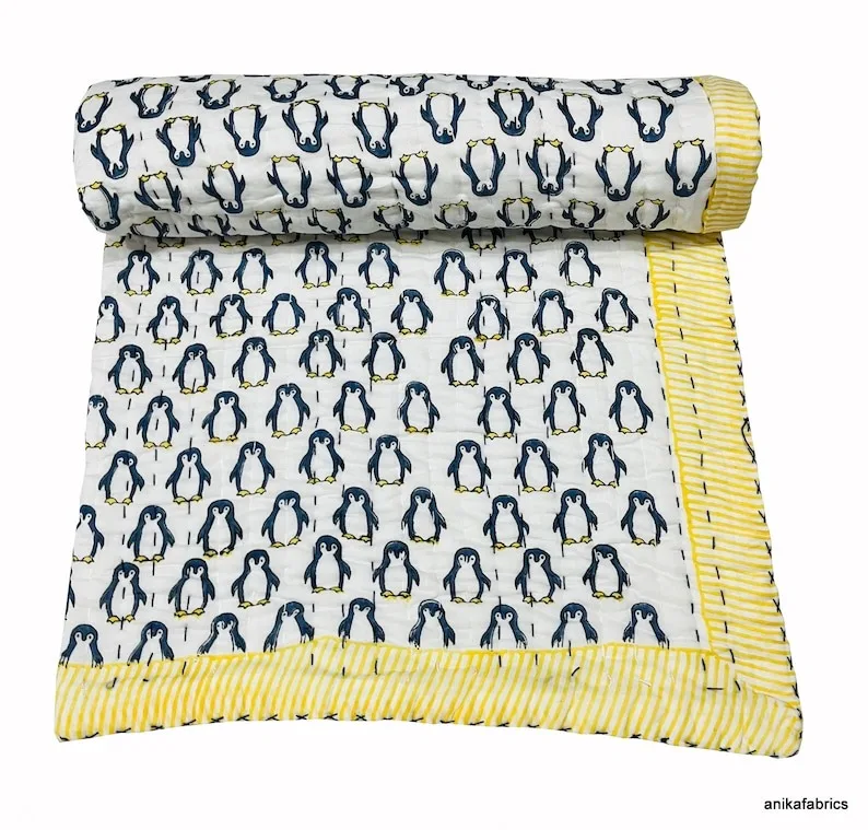 Wholesale Purchase at Best Price  Cotton Machine Washed Reversible Handblock Printed Katha Baby Quilt