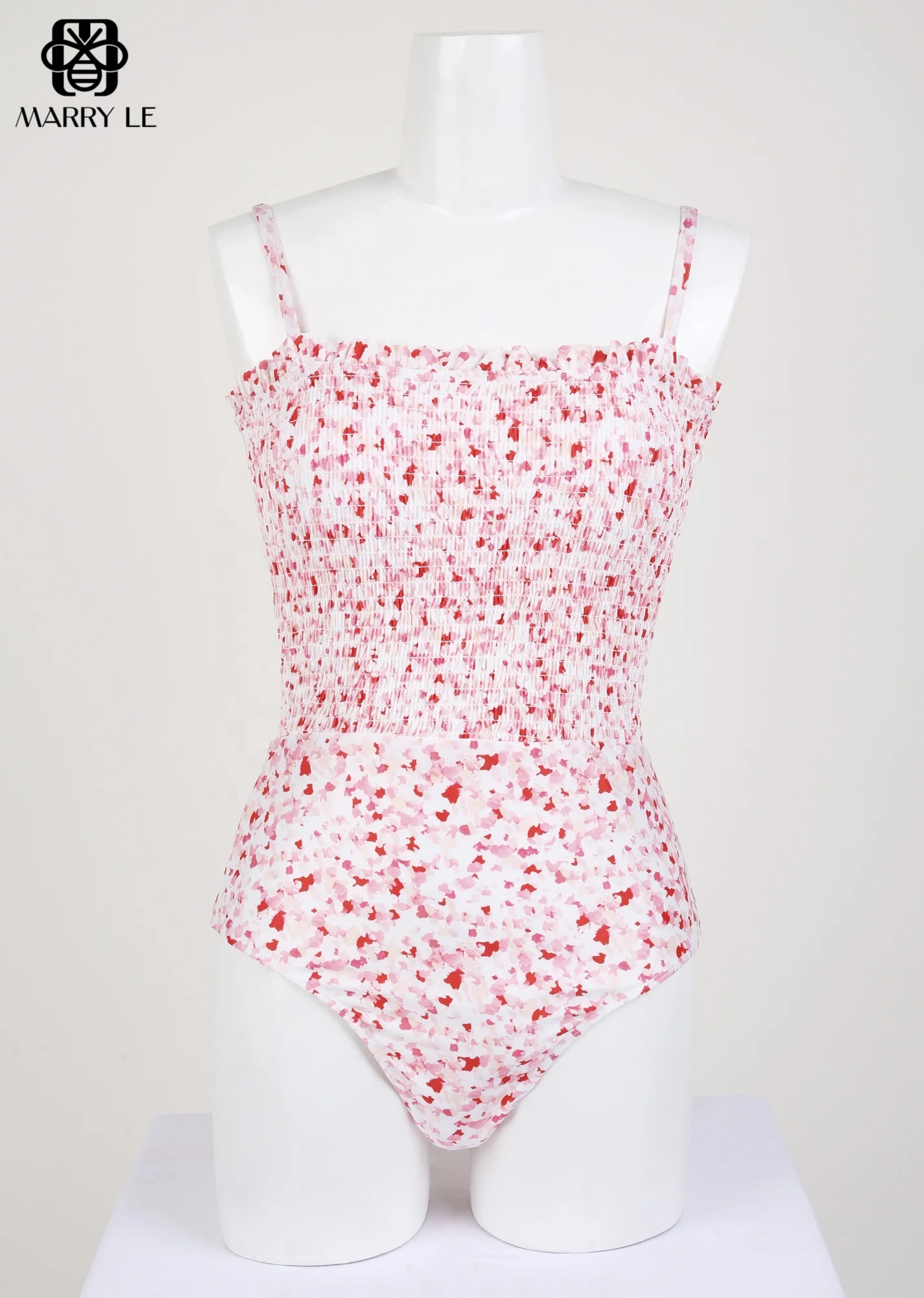 PINK SHIRRED SMOCKED ONE PIECE SWIMWEAR - MD52 Stretchy fabric for swimsuits in summertime, beachwear