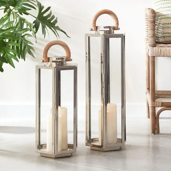 Solid Iron Made Moroccan Lantern with Blue Fitted Glass and Black antique Plated Candle Holder for Home Decoration