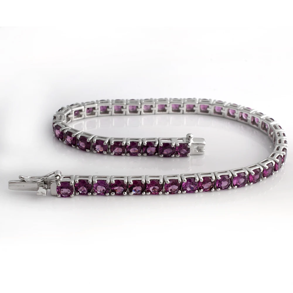 Designer Party Wear Handmade Light weight Genuine Rhodolite Garnet Gemstone 925 Sterling Silver Bracelets for ladies