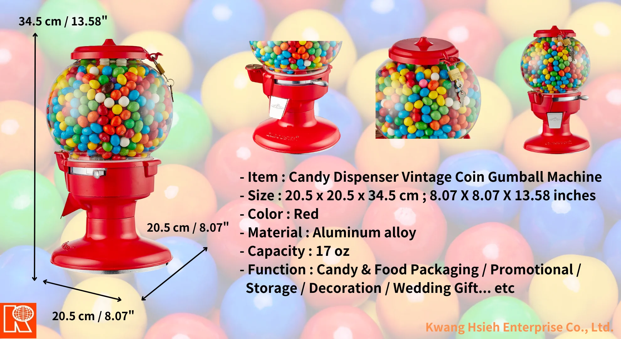 Kwang Hsieh Retro Old Columbia Metal Candy Gumball Machine