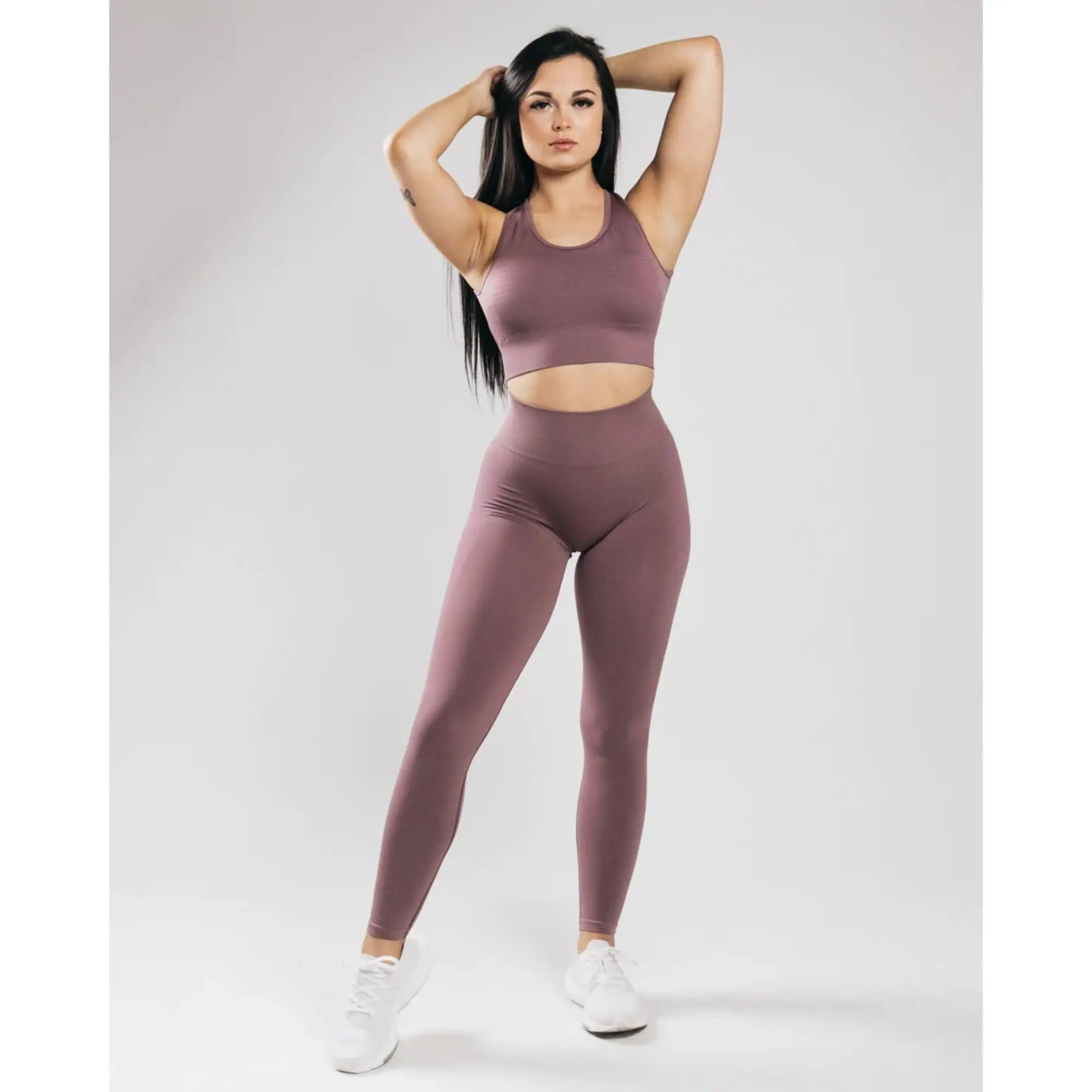 Seamless Knit Fabric 51% Polyamide 38% Polyester 11% Elastane Tapered High Waisted Passive Purple Womens Seamless Scrunch Leggin