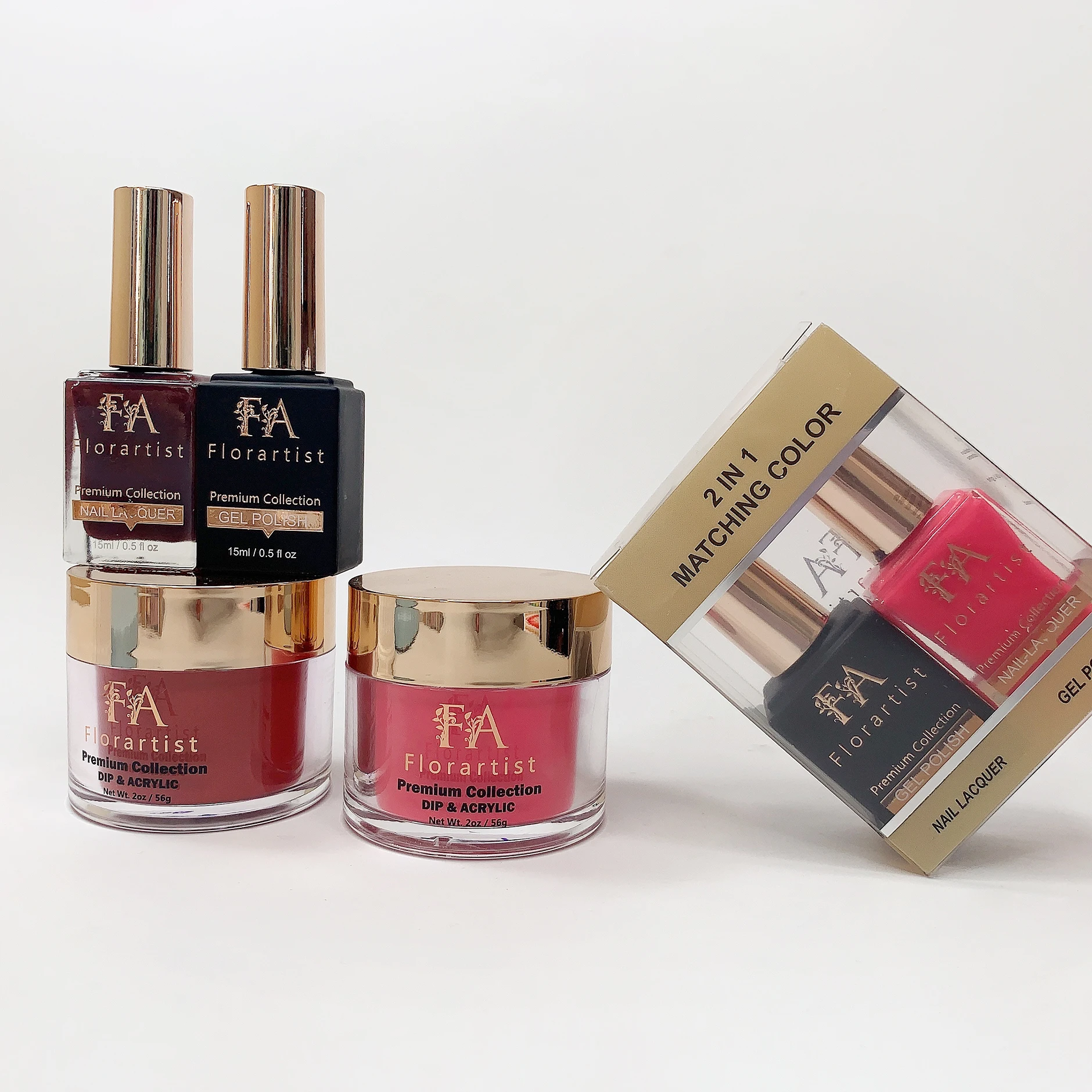 OEM Fast Drying Nail Acrylic Dip Powder 3 in 1 set color matching Gel Polish and Nail Lacquer For Nail Supply