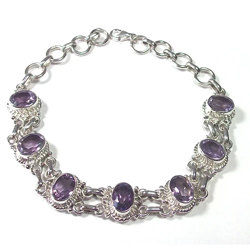 purple amethyst 925 sterling silver bracelet tribal fusion contemporary gothic statement chunky vintage ethnic Indian jewellery