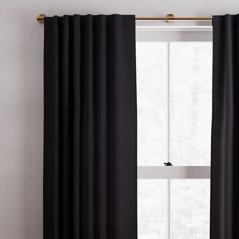 Black Color Washed Cotton Long Curtain 2 Panels Solid Farmhouse and Modern Curtains for Living Room Bedroom Door Window Curtain