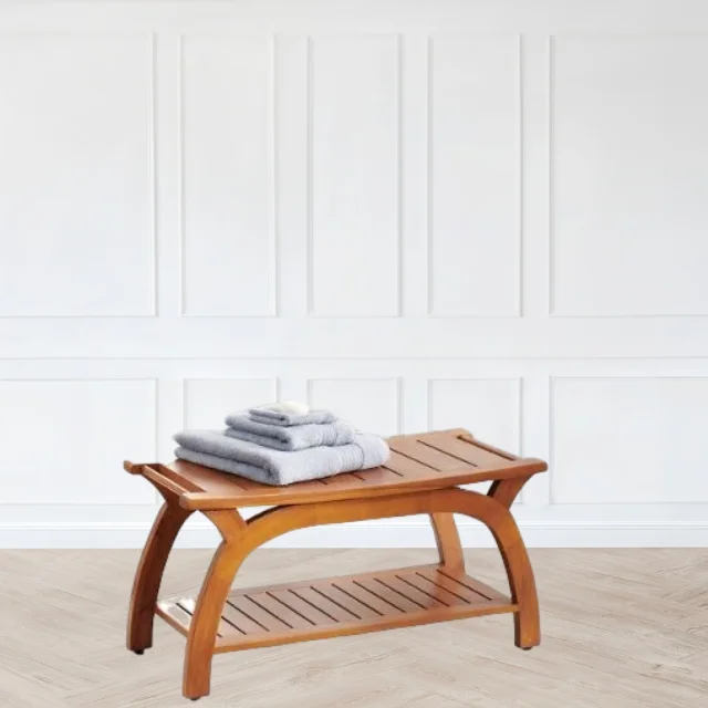 HOT SALE Bamboo Bath Chair Stool with Storage Shelf Durable Bath Spa Organizer Bench From Indonesia