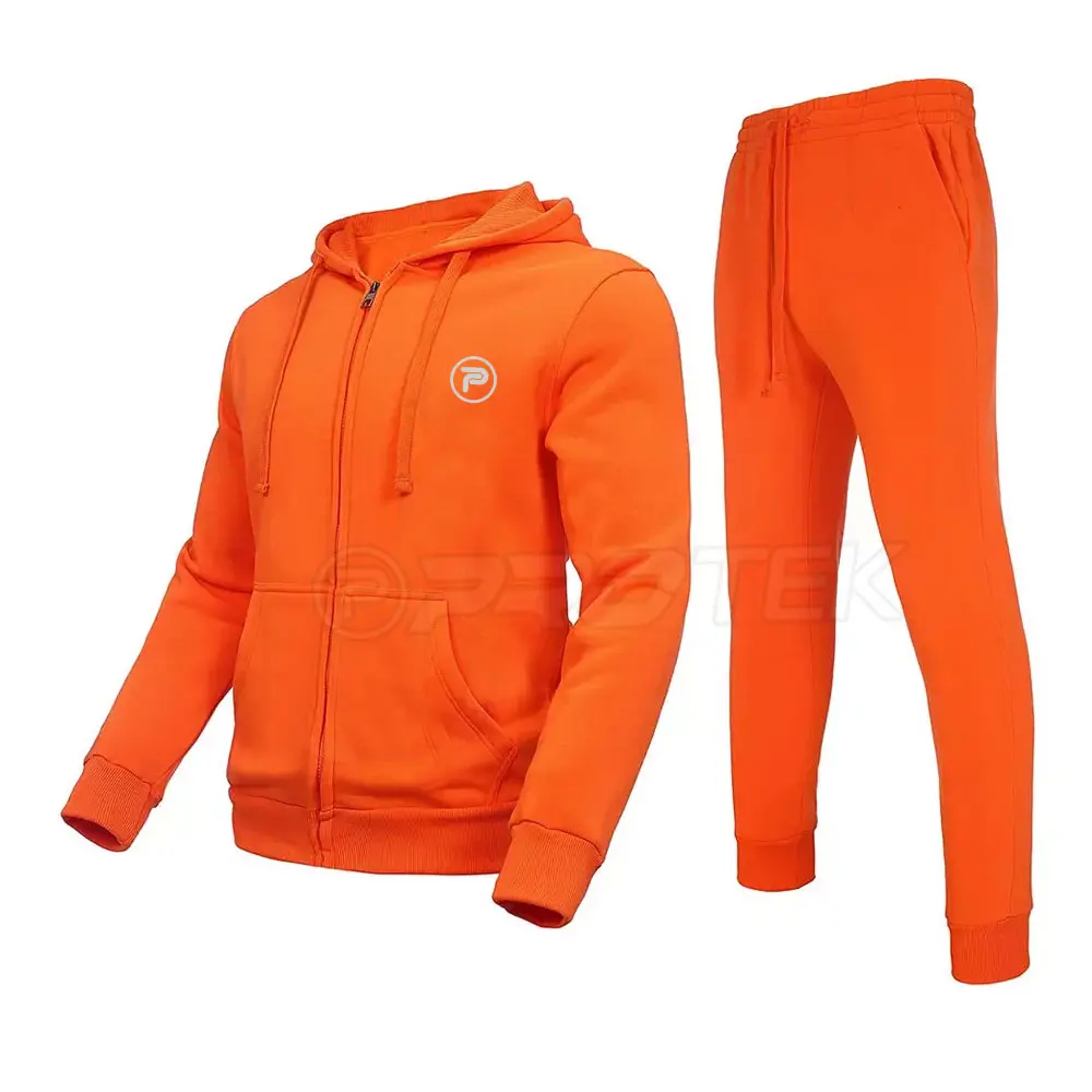 Casual Zipper Simple Blank Tracksuit For Men Orange Color Plain Men Tracksuit Set