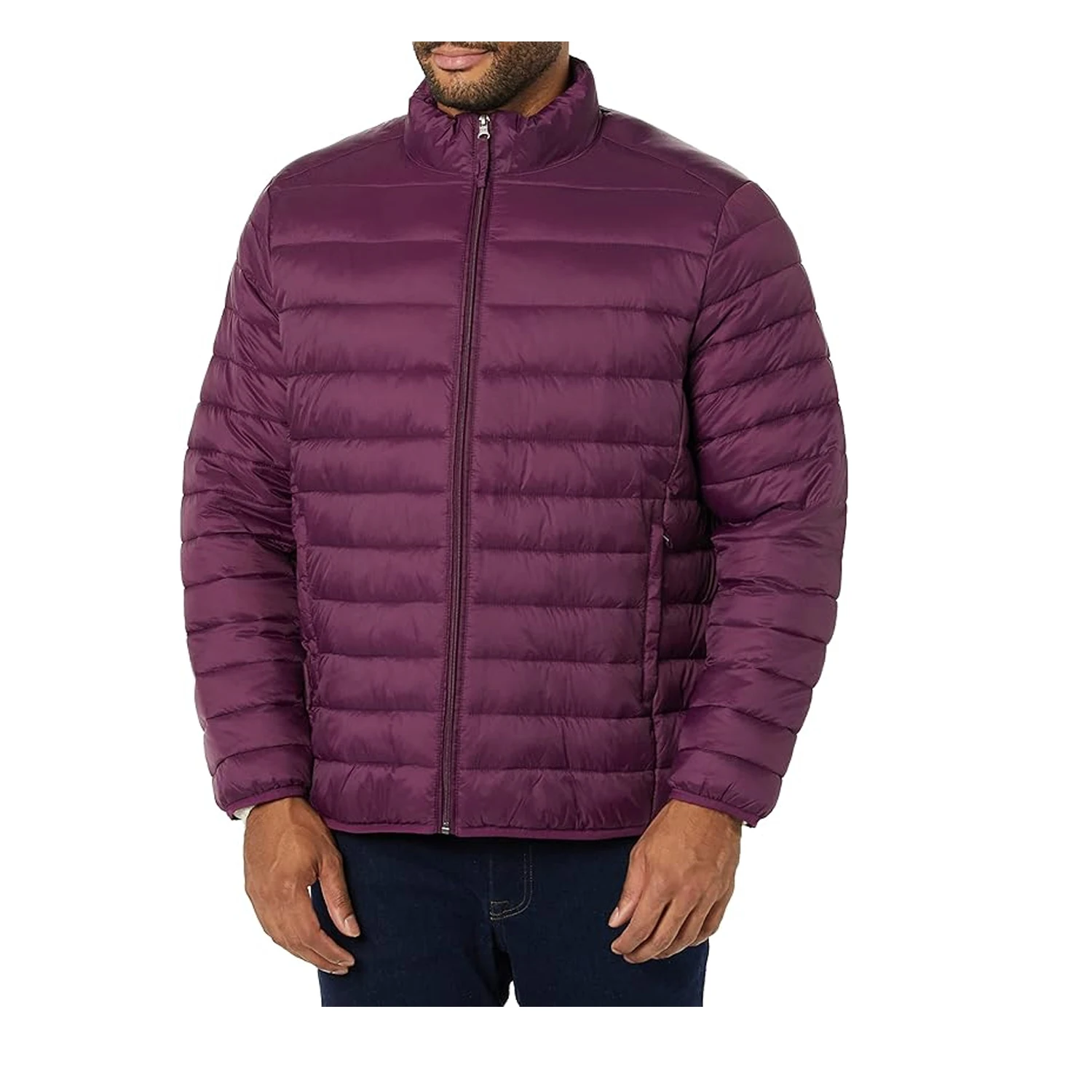 Blank purple color state stitching hot sale breathable custom made puffy jacket with embroidery logo men women