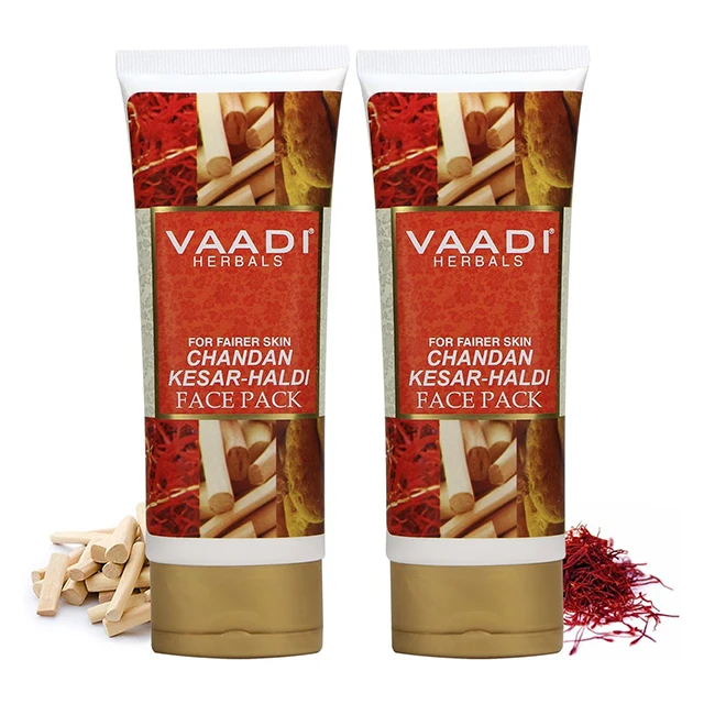 Vaadi Herbals Pack of 2 Chandan Kesar Haldi Fairness Face Pack For All Skin Type - 2 X 120 Gms