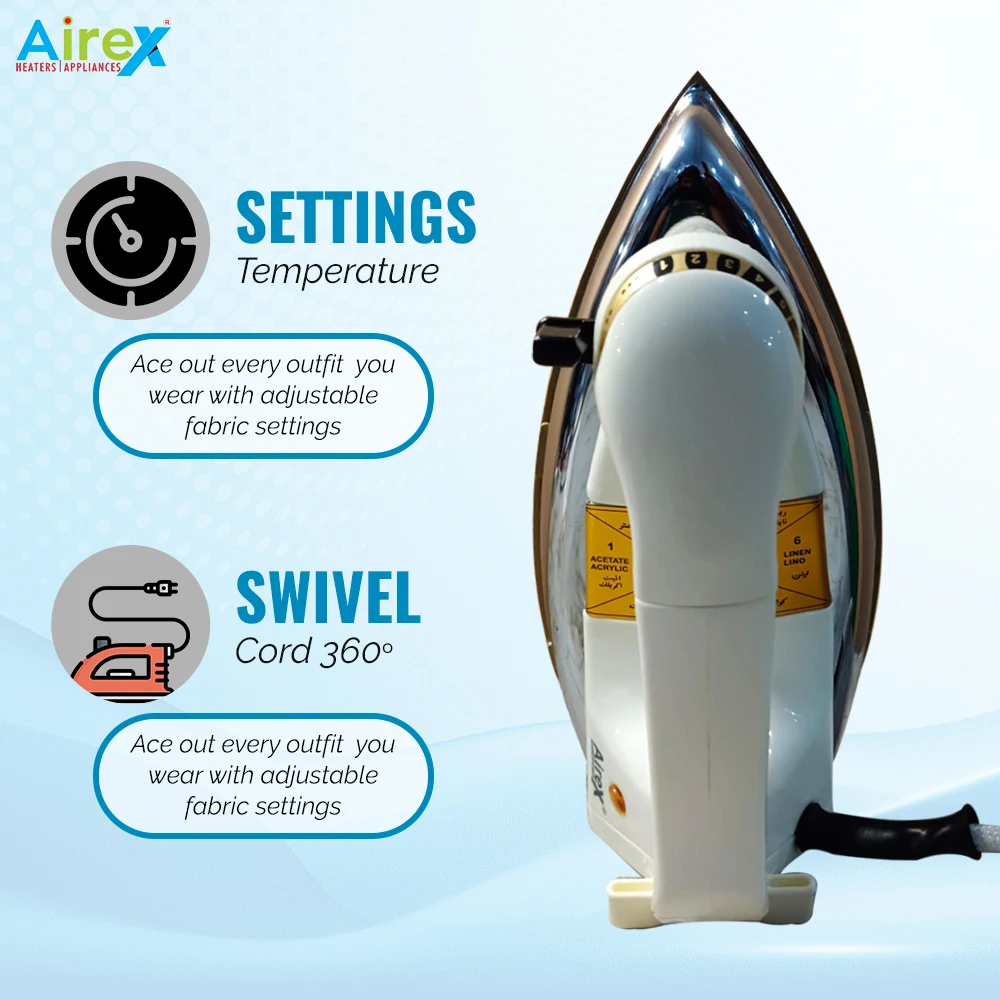 Airex Dry Iron Plancha Golden Sole Plate Iron Temperature Controlling Clothing Iron ABS Plastic Body(Light Weight,750 Watt)