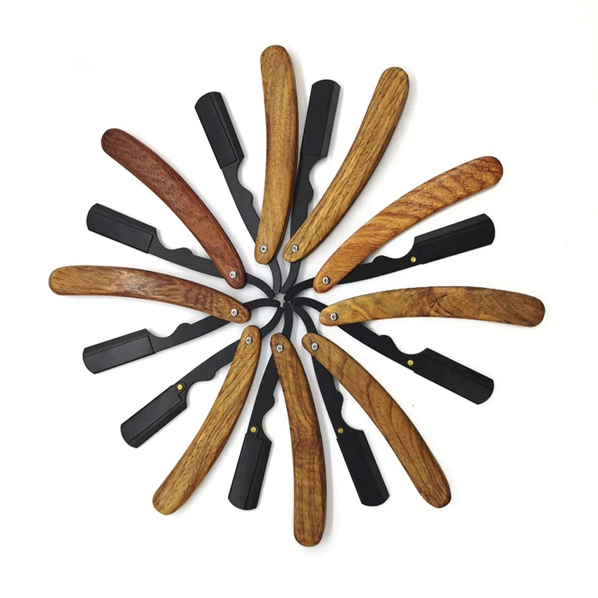 OEM Logo Wooden Handle Barber Beard Shaving Straight Razor Custom Wholesale Low Price