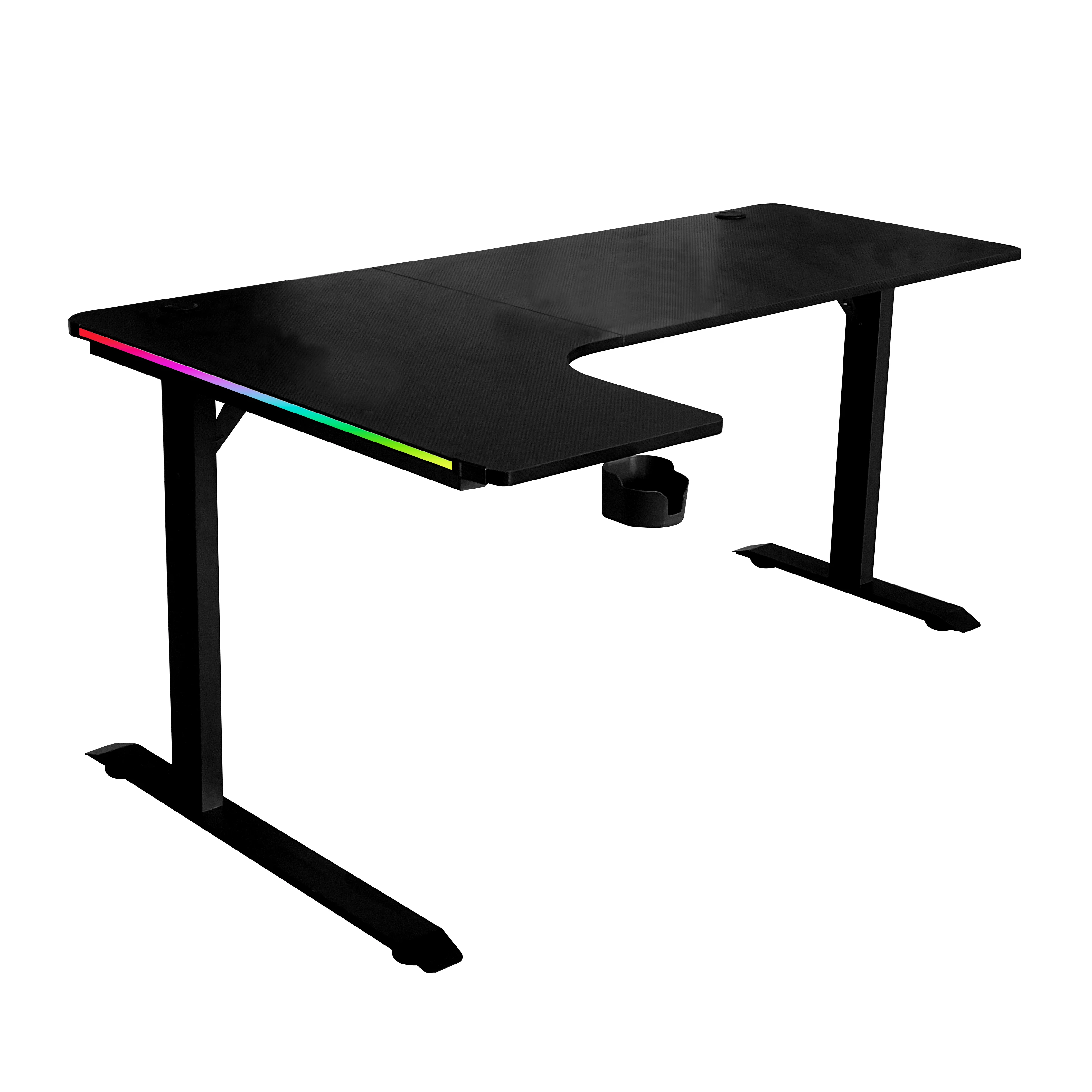 Dragon war L shaped durable 140 160 table length desktop length led rgb light sit standing gaming desk with mouse pad