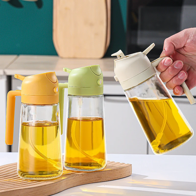 Dual Purpose Spray Vinegar Cooking Glass 2 in 1 Olive Bottle Kitchen Oil Dispenser