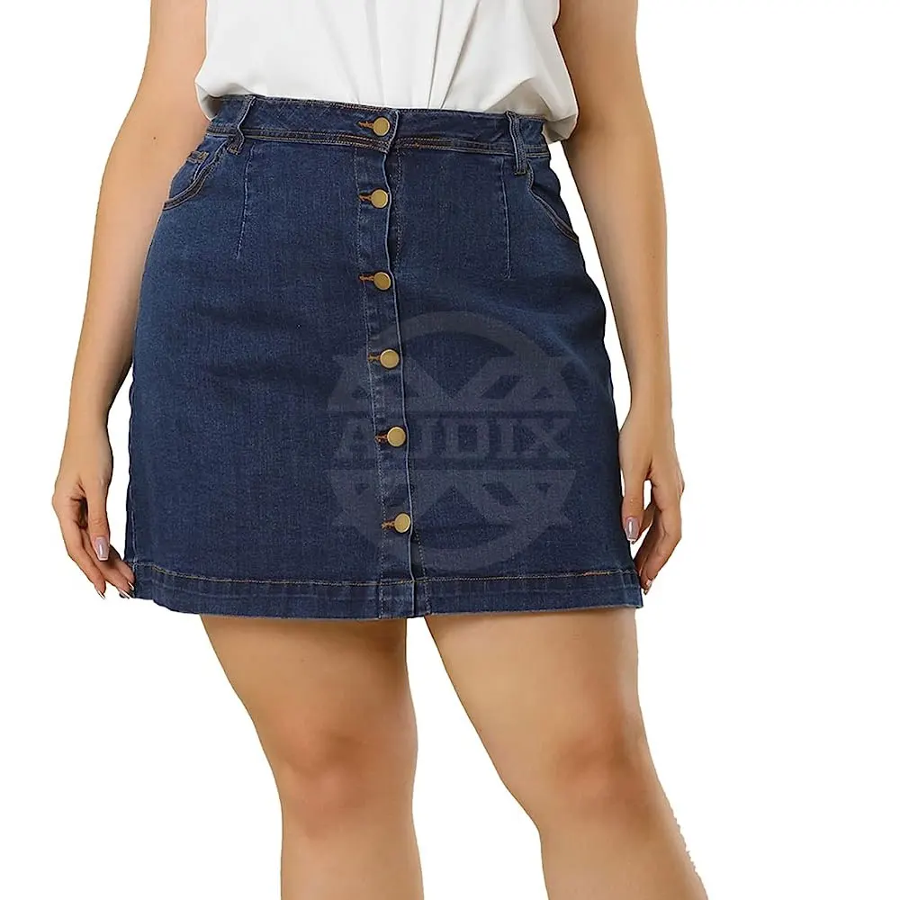 Low Price Women Plus Size Denim Skirts Mini Button Side Pocket Casual Jean a Line Skirt 2023