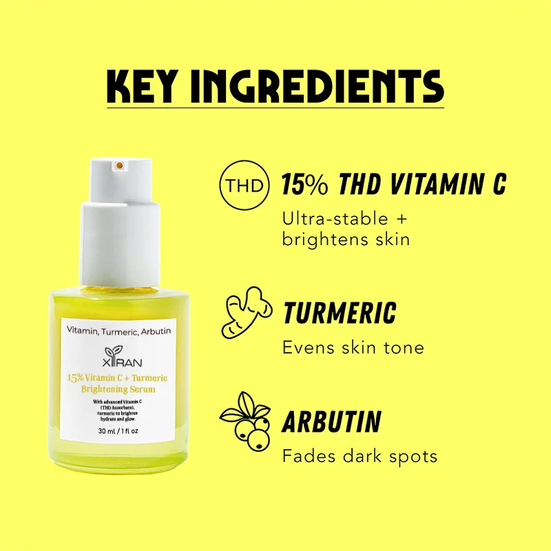 Private Label 15% Vitamin C and Turmeric Brightening Serum Face Care Whitening Moisturizing Anti Acne Turmeric Face Serum