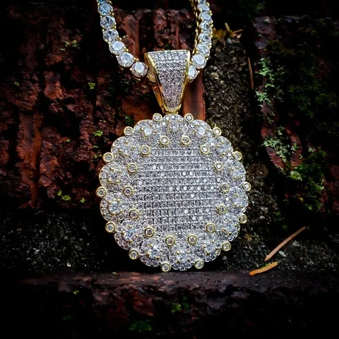 Hip Hop Iced Out Medallion Certified Gold Real Diamond Necklace With Tennis Chain For Your Hasband