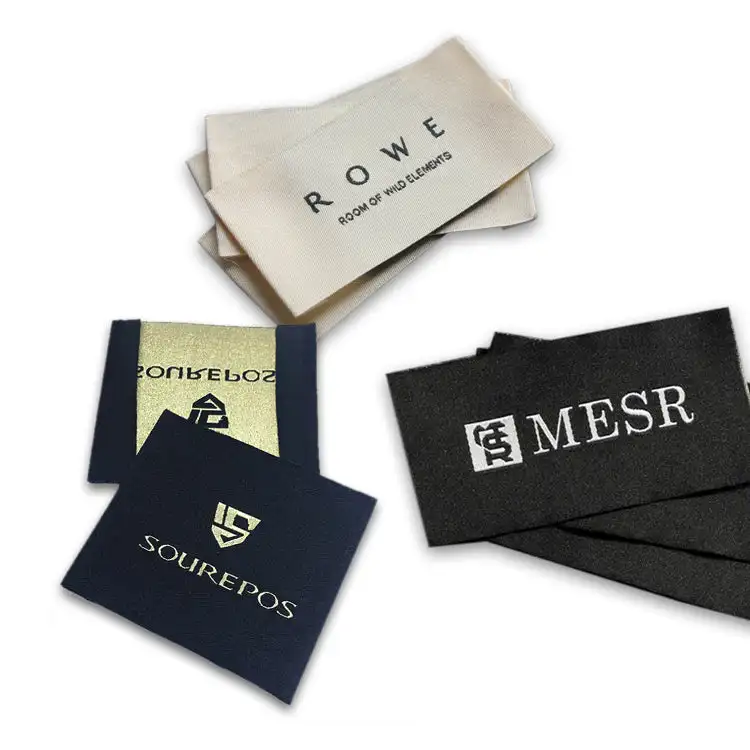Factory main label 3d printed woven free mock up custom fold clothes woven label recycled damask tags for T shirt