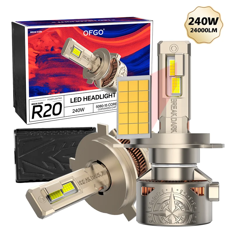 OFGO R20 240W 24000LM Super Bright Canbus Led H1 H4 H11 Car Led Light 5080 Two Copper Tube 9005 9006 9012  H4 LED Headlight Bulb