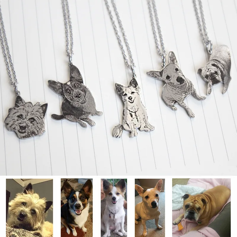 One Piece Customized Pet Figure photo Necklace Key Chain Dog Brand Titanium Steel Jewelry Stainless Steel Kitten Photo