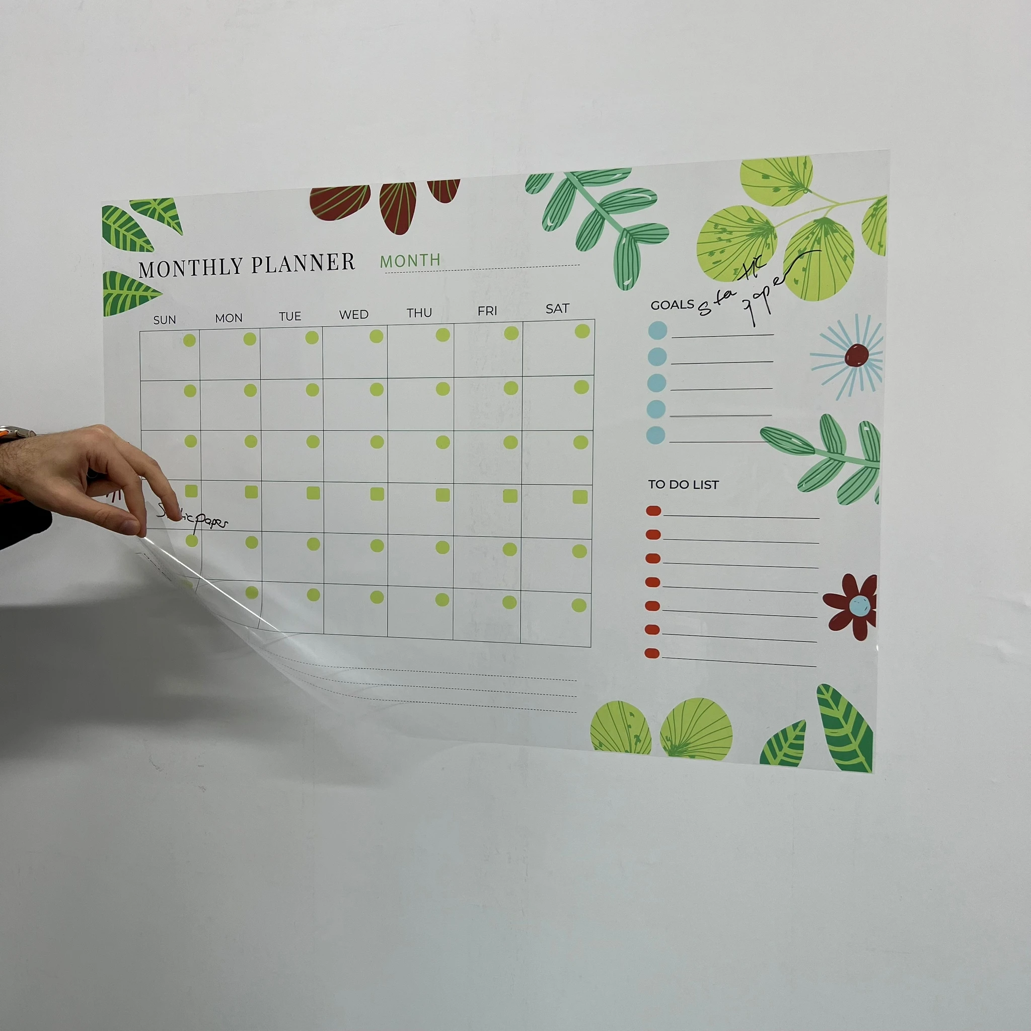 Dry Erase Monthly Planner Organizer Model-3 Reusable Durable Polystyrene Material Holds The Surface With Static Electricity