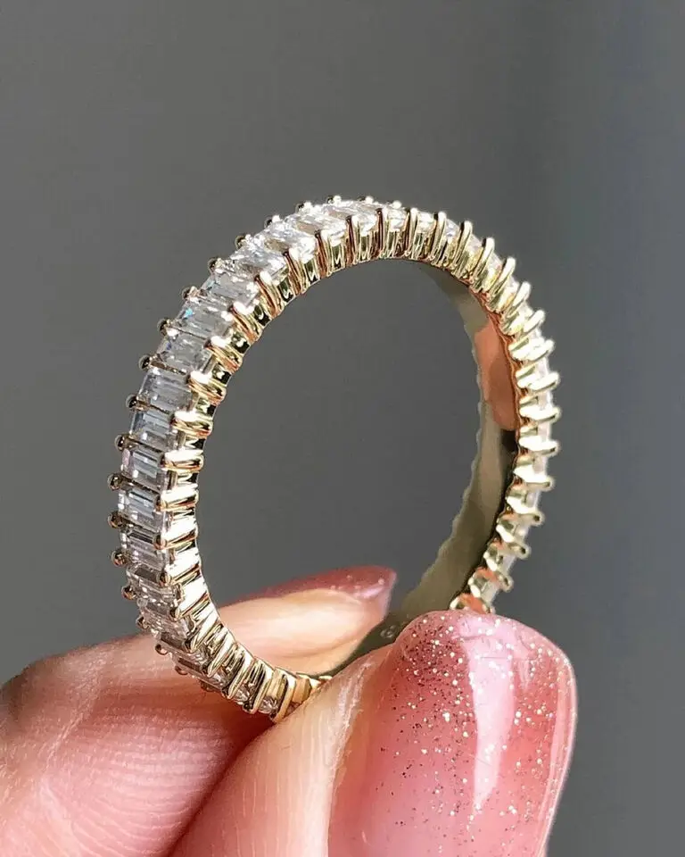 Total 2 CT Sterling Silver Plated Baguette Cut Cubic Zirconia Engagement Ring For Women 14k White Gold Plated