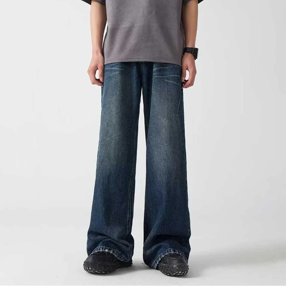 Custom loose fit big wide leg skater faded super baggy jeans men