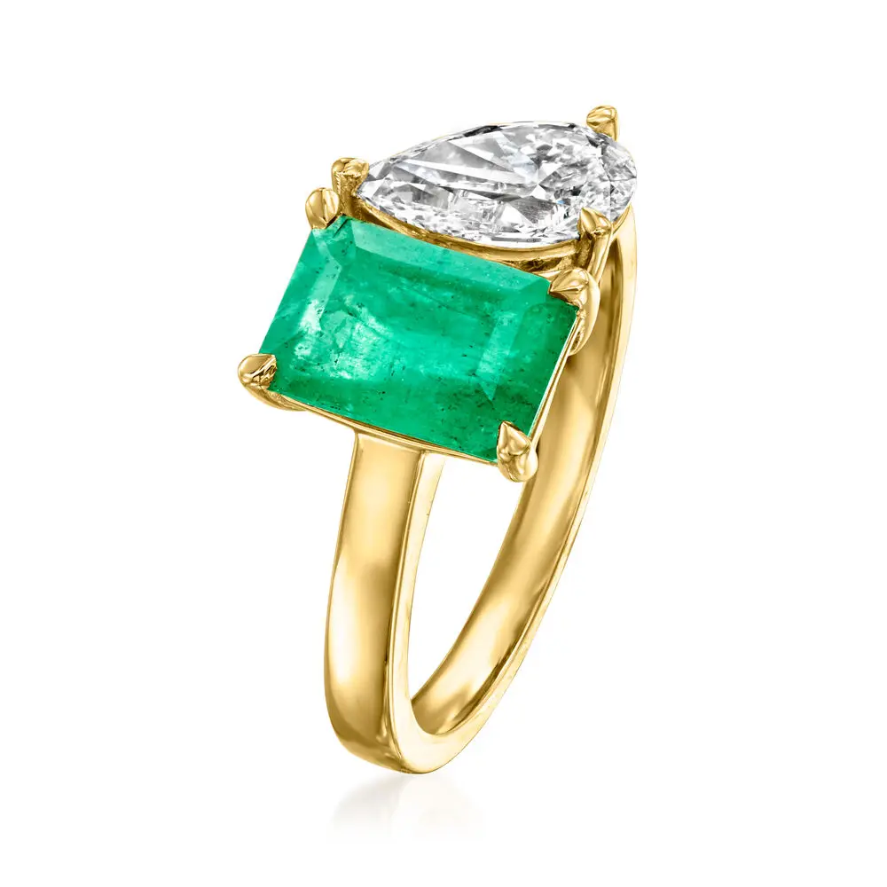 Emerald and Pear-Shaped Lab-Grown Diamond 14K Yellow Gold Toi et Moi Ring | A Beautiful Symbol of Unity and Timeless Elegance
