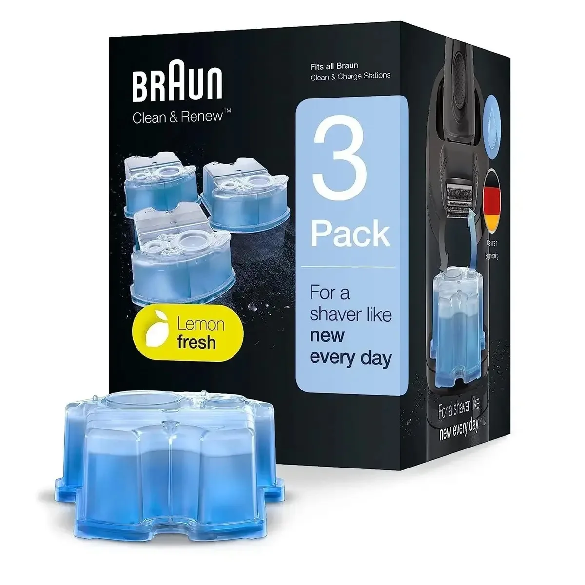 Braun Clean & Renew Refill Cartridges CCR, Replacement Shaver Cleaner Solution for Clean&Charge Cleaning System, Pack of 3