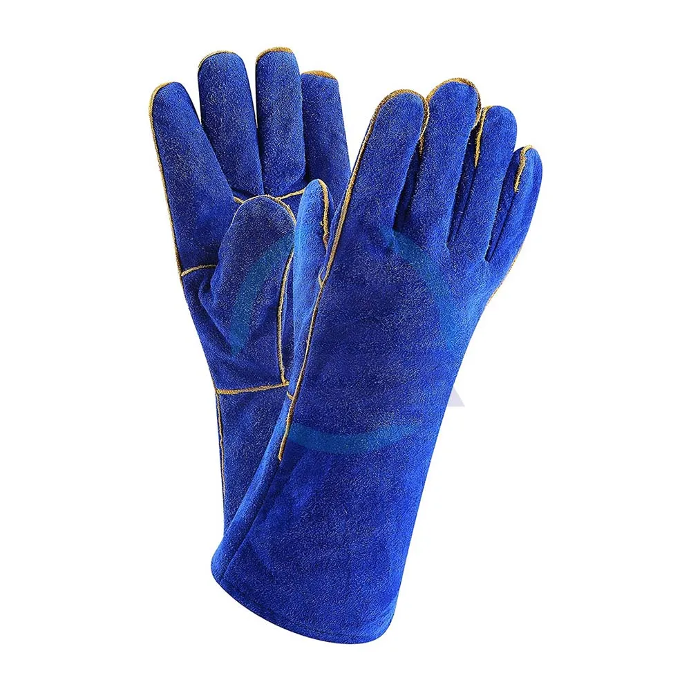 Перчатки для сварки термостойкие голубые кожаные перчатки 14 дюймов Mig Tig барбекю печи кемпинга печки