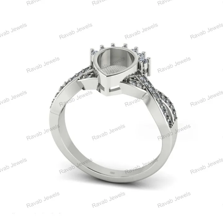 Gold Plated Sterling Silver Semi Mount Ring 6x8mm Pear Empty Blank Mountain 18k DIY Base Setting Bezel Without Stone For Inlay