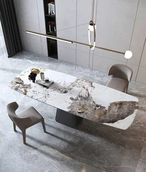 Minimalist Home Furniture Rectangular Marble Sintered Stone Top Stainless Steel Legs Base Rectangular Dining Table