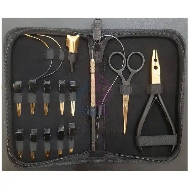 Hot Sale Metal Plated Micro Rings Hair Extension Tools Application Plier Kit With Pulling Loop Tool C Type Needles & Hair Clips