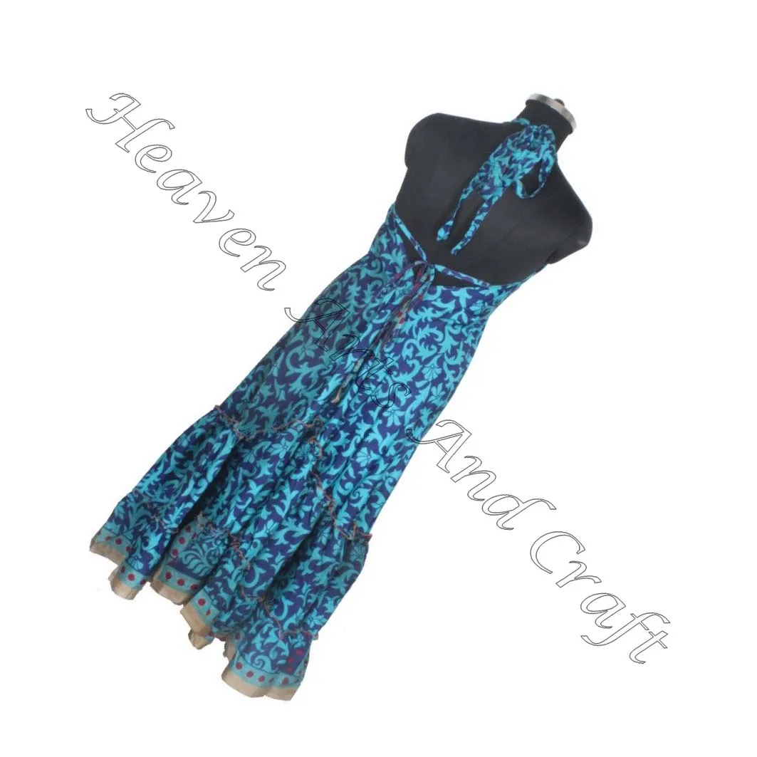 Bohemian Women Cheap Recycled Sari Silk Dresses Latest Fashion Causal Long Beach Dresses Ladies Elegant Dinner Gown Sleeveless E