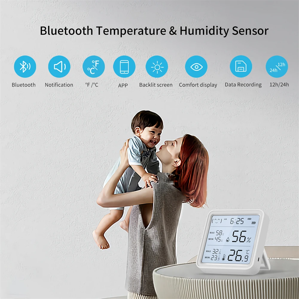 eMylo Humidity And Temperature Sensor Zigbee Tuya (8CM*8CM), Bluetooth Digital Thermometer Hygrometer