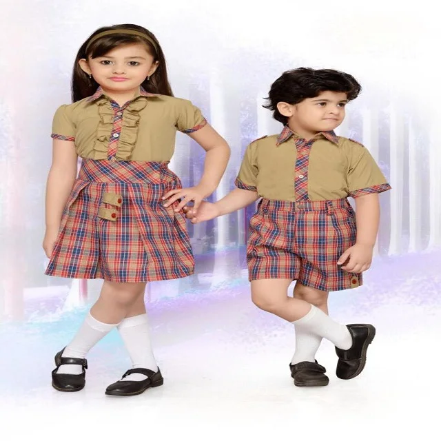Good Quality Custom Logo Boys Shirt With Shorts and Girls Fancy Shirt With Skirt School Uniform