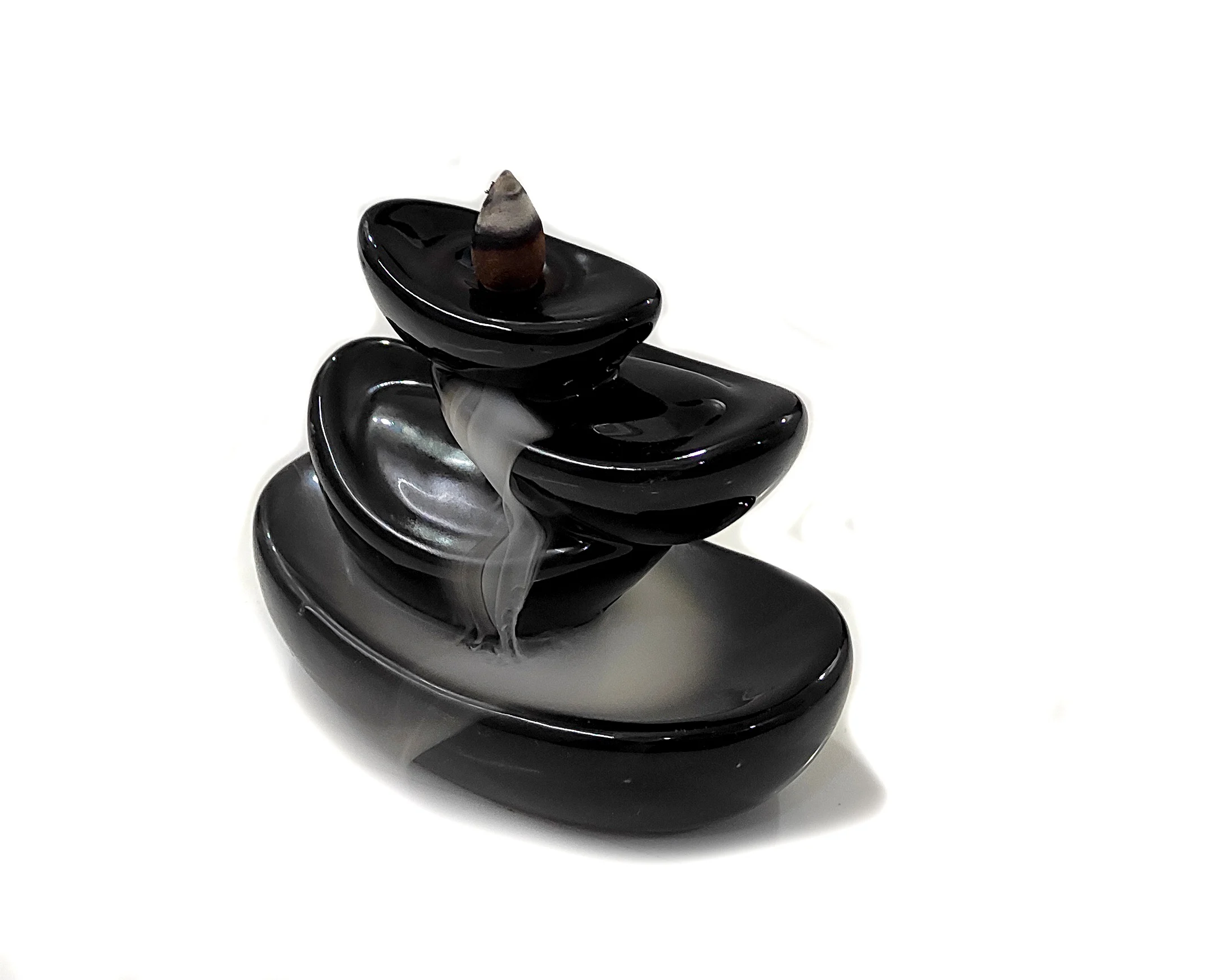 Pebble Shape Ceramic backflow waterfall smoke incense burner Backflow Burner fountain reverse incense cone burner holder smoke