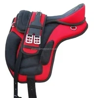 Synthetic Treeless Free Max English Red Horse Saddle + Get 1 Matching Girth with Leather Stirrup in Low Price
