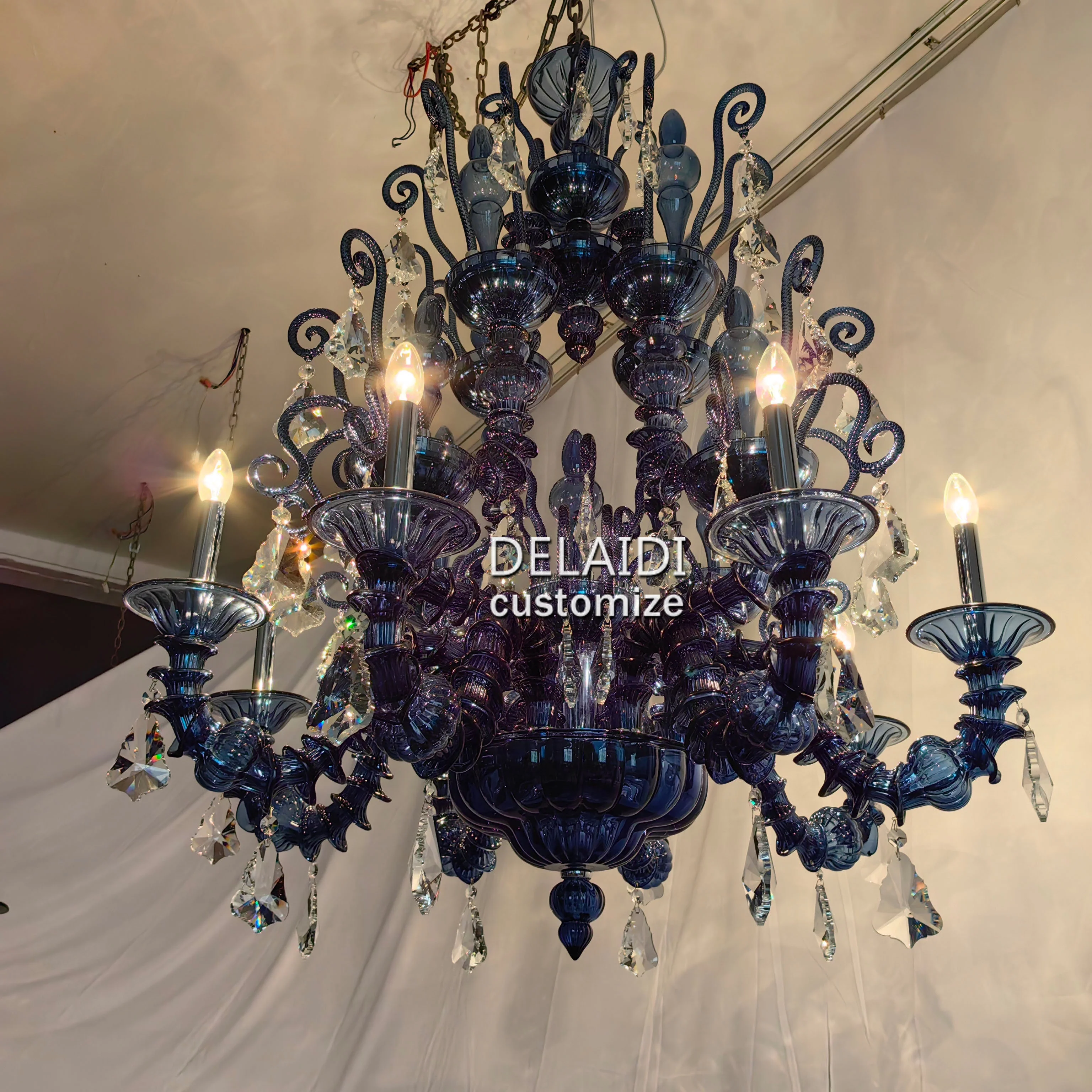 Blue lamps fixture hand blown murano glass chandelier pendant lights & lighting candles cristal lustre